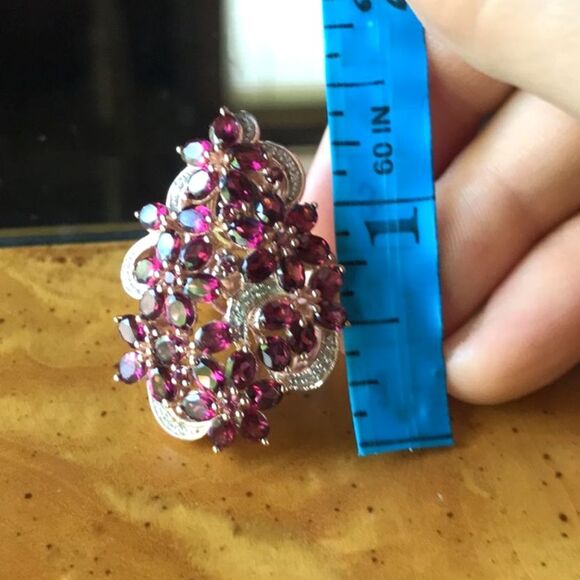 Natural Rhodolite Garnet Sterling Silver Cocktail Ring Size 7 - Picture 5 of 8